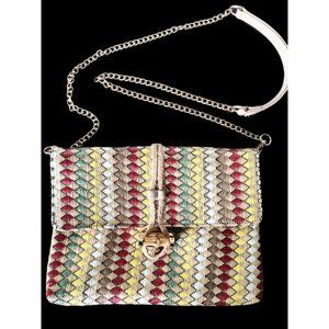 New Womens Woven Straw Shoulder Purse Chain Strap Rope Bamboo Toggle Multicolor